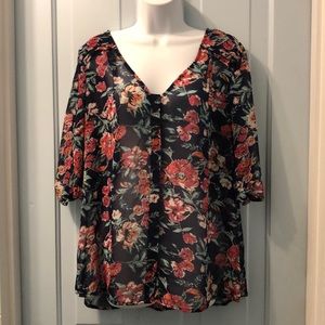 Skies Are Blue flowered blouse sz large polyester